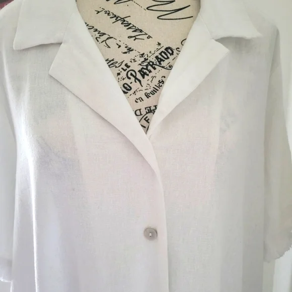 NWT Linen Blend White Shirt Dress XL Lagenlook Coastal For Cynthia Brand - Picture 8 of 12